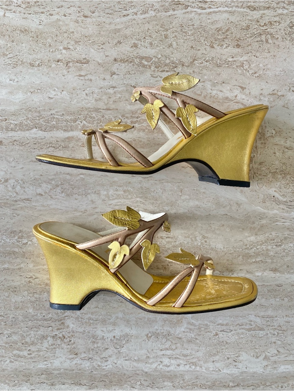 Vintage Prada Leaf Appliqué Sandal Wegdes - Picture 3 of 9